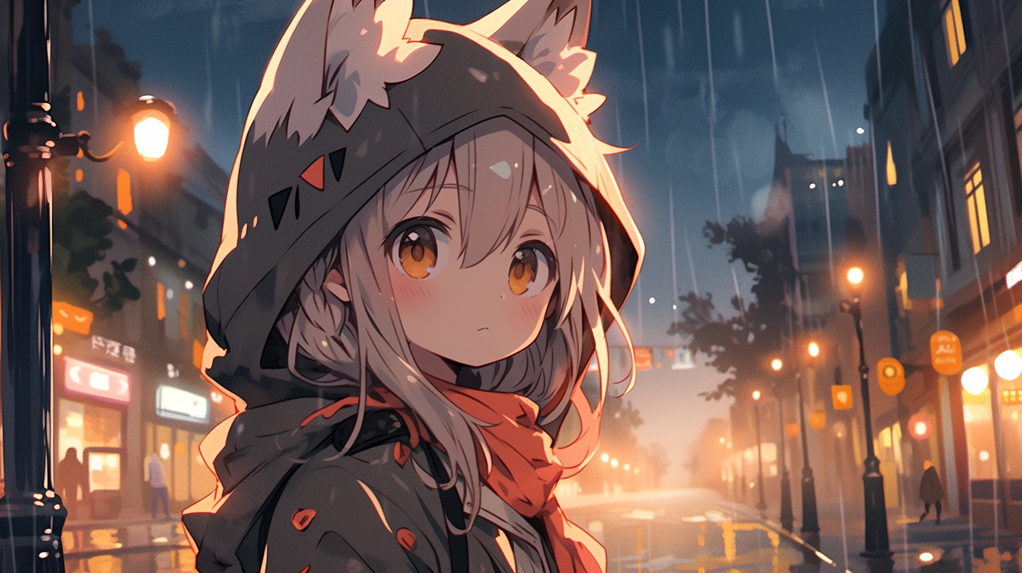 雨の街角、狐耳の少女 | 霜月雪音 ️ | イロミライ(ベータ)-iromirai-AIイラスト・AIフォト・AIグラビア専用の投稿サイト-